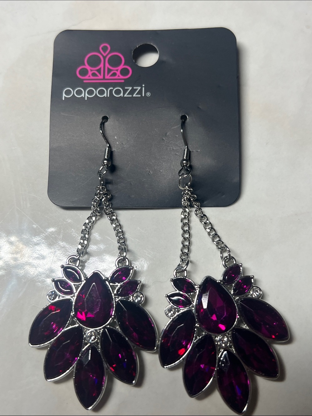 Paparazzi Deep Fuchsia Crystal Teardrop & Marquise Dangle Earrings
